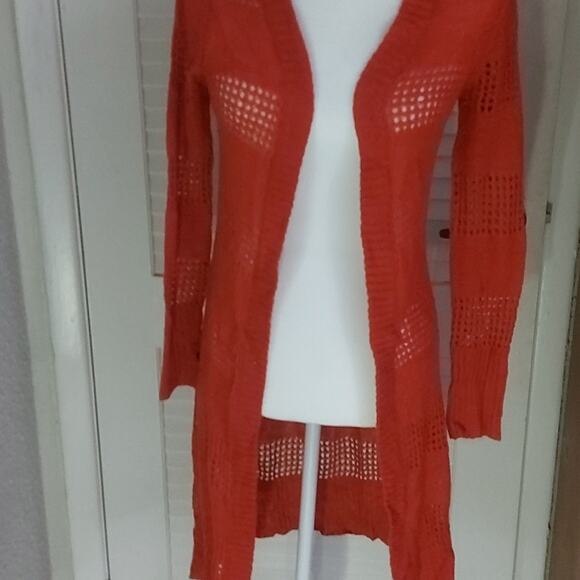 Mudd Burnt Orange Long Sleeve Open Weave Sweater Cardigan XS Y2K Vintage Fall - Picture 2 of 7